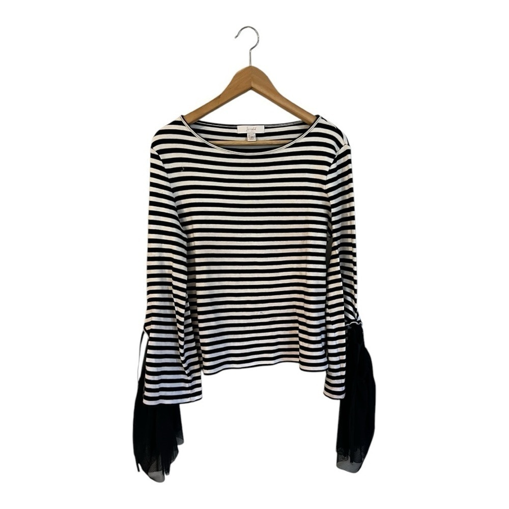 Scripted Women's Shirt Top Black White Stripes Medium